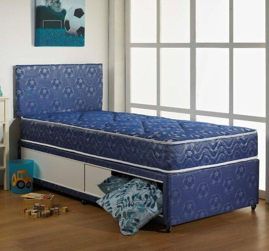 Blue Football Divan Bed With Headboard and Storage