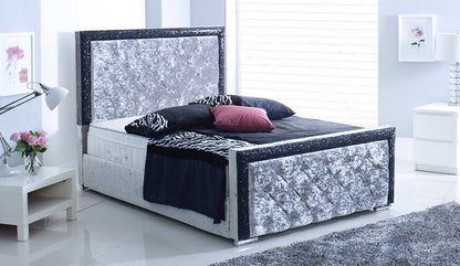 Elegant Small Double Bed in Crushed Velvet Silver & Black