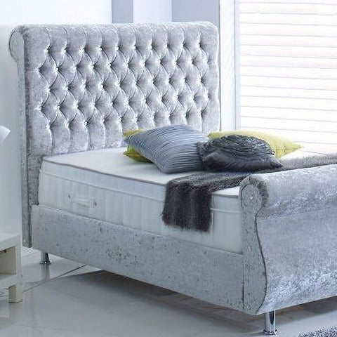 Maria Small Double Bed in White Crushed Velvet