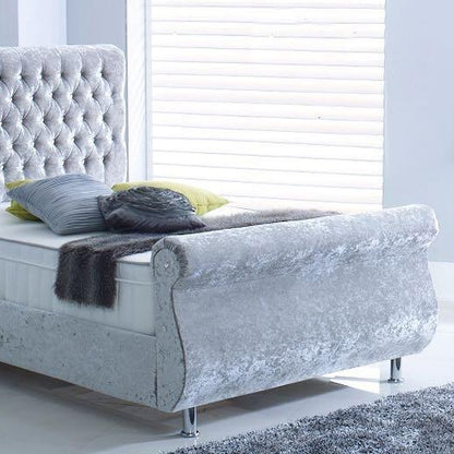Maria Small Double Bed in White Crushed Velvet