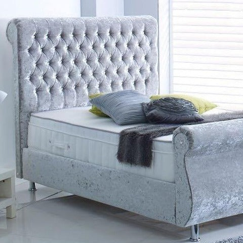 Maria King Size Bed in White Crushed Velvet