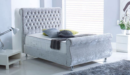 Maria Double Bed in White Crushed Velvet