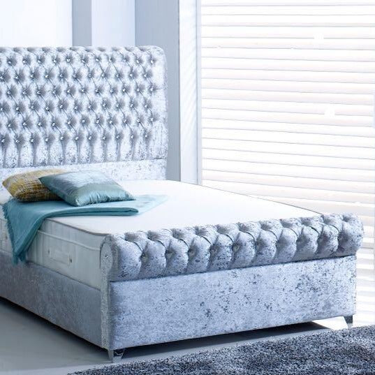Royal Double Bed in Crushed Velvet Ice