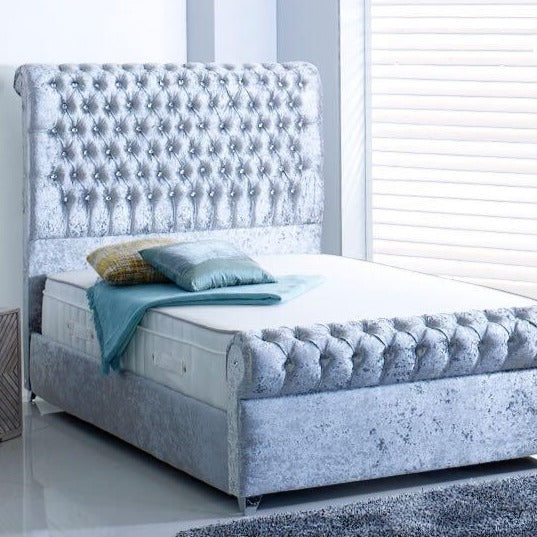 Royal King Size Bed in Crushed Velvet Ice