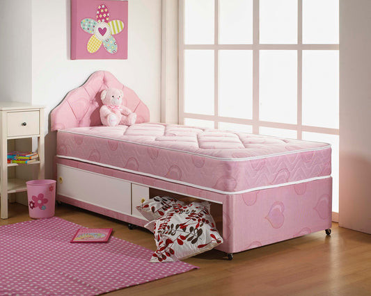 Pink Hearts Sliding Storage Divan Bed With Headboard